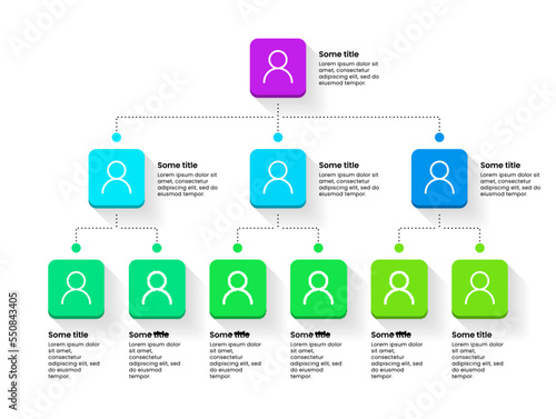 Infographic template. Business hierarchy with people icons and text