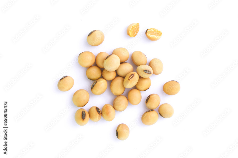 Dry soybean isolated on white background , top view , flat lay. Dry soybean isolated on white background , top view , flat lay.