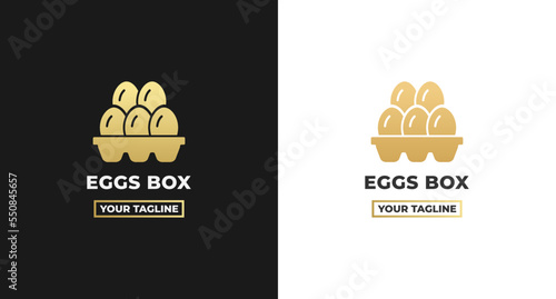 eggs box logo or eggs box logo isolated on white and black background. Suitable for a chicken egg manufacturer logo. Simple logo for factory or egg producer. Egg box logo isolated.