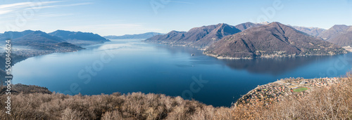 Wide angle aerial view of the Lake Maggiore