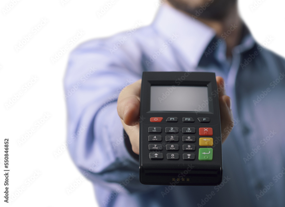 PNG file no background Businessman showing a POS terminal PNG file no background Businessman showing a POS terminal