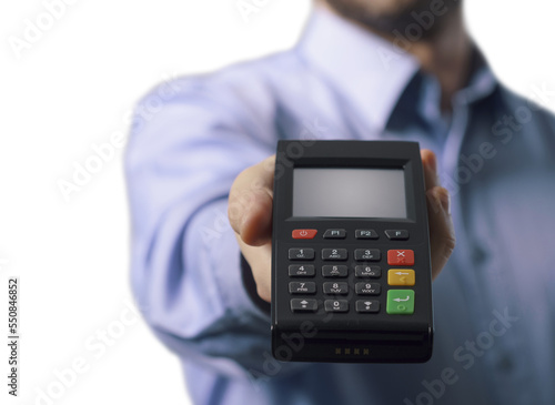 PNG file no background Businessman showing a POS terminal