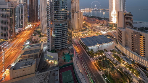 Canvas Print Panoramic view of the Dubai Marina and JBR area and the famous Ferris Wheel aeri