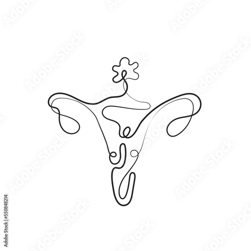 Drawing of Woman uterus in Line art style. Illustration of Woman Pregnancy. Happy Mother Day Minimalist Abstract Illustration for Card, Banner, Poster, Logo Design. Maternity concept