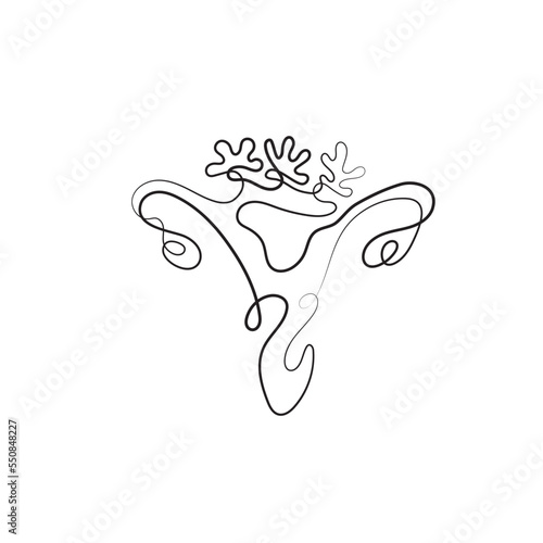 Drawing of Woman uterus in Line art style. Illustration of Woman Pregnancy. Happy Mother Day Minimalist Abstract Illustration for Card, Banner, Poster, Logo Design. Maternity concept