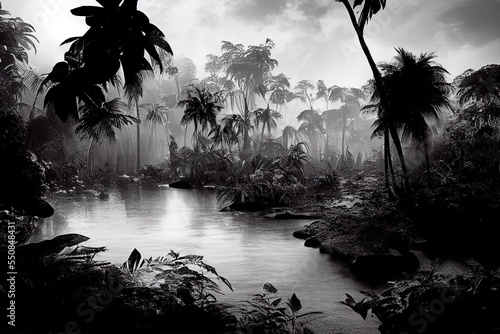 Fototapeta Deep tropical jungle in black and white