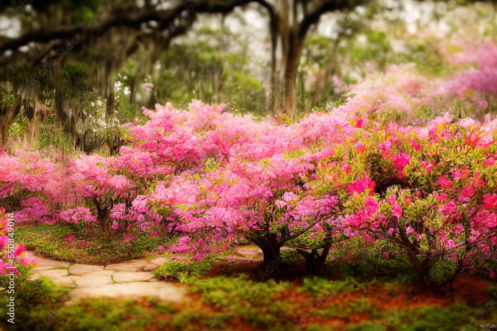 Fototapeta premium Blooming Spring Azalea Flowers Garden Nature South Charleston SC