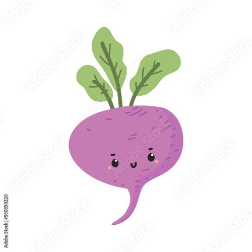 Beetroot. Cute kawaii character. Vector illustration in flat style.