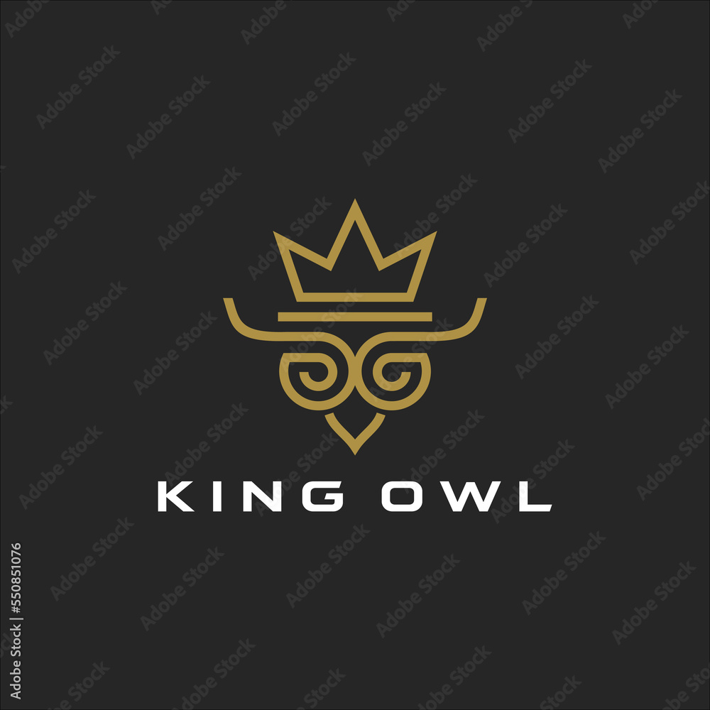 Owl king line art logo vector