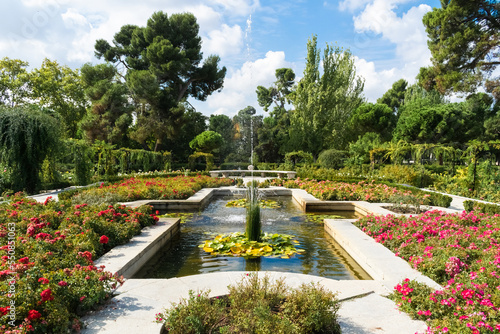 View of the fountain in the Rosaleda of El Retiro park. Madrid - Spain