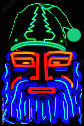 A futuristic neon lit cyborg santa claus photo