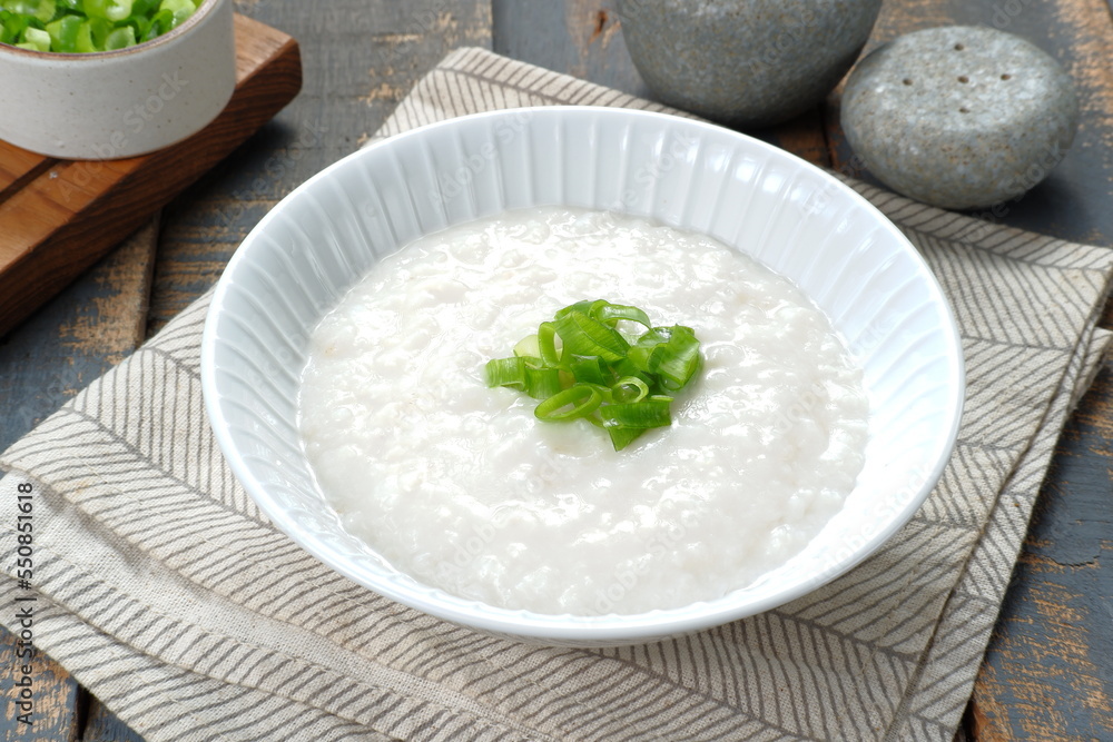 Chinese food, rice porridge or congee, delicious traditional Chinese breakfast 