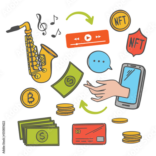 NFT MUSIC Market Transaction Online Selling Of Arts And Musical Works Network Technology For Trade Cryptocurrency Store Internet Marketplace Non-fungible Token