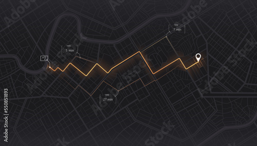 Gps map navigation to own house. View from above the map buildings. Detailed view of city. Tracking car location.. City top view. Abstract background. Flat style, Vector, illustration isolated.