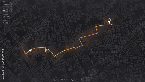 Gps map navigation to own house. View from above the map buildings. Detailed view of city. Tracking car location.. City top view. Abstract background. Flat style, Vector, illustration isolated.