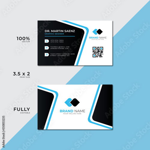 Creative Modern Business card design template, black and turuoise color, Clean professional business card template, visiting card, business card template. photo