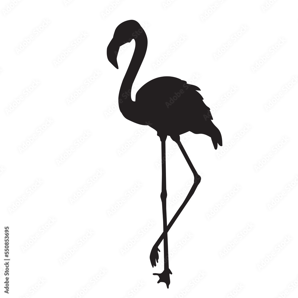 Naklejka premium Black silhouette flamingo logo vector illustration.