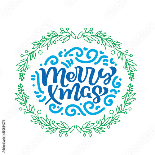 Calligraphic text of marry Christmas celebration. with a floral round shape decoration background. 
