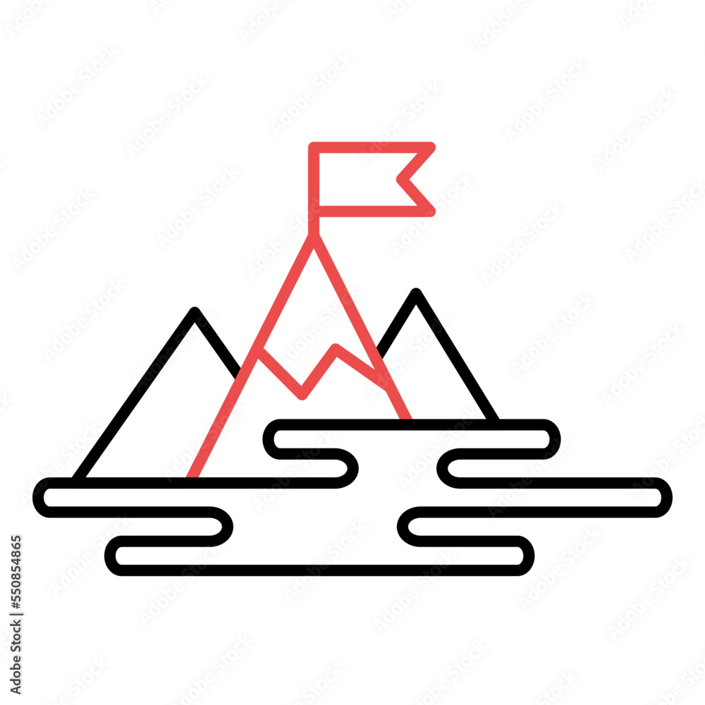 Mountain with flag on a peak vector icon