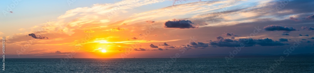 Fototapeta premium Sunset over Sea, Barcelona, Spain, Europe