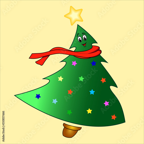 Merry christmas tree character illustration with diverse colors