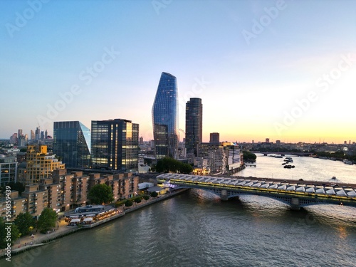 City of London sunset over river Thames southbank photo