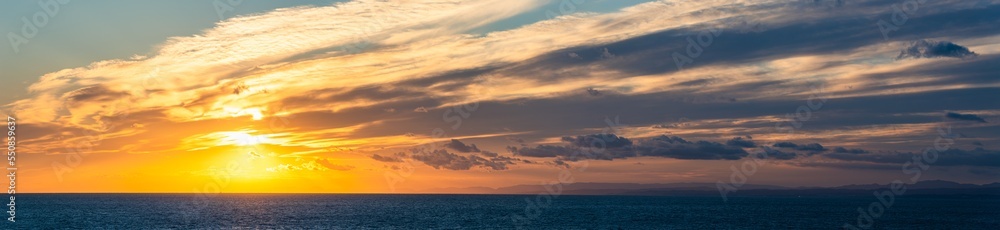 Sunset over Sea, Barcelona, Spain, Europe