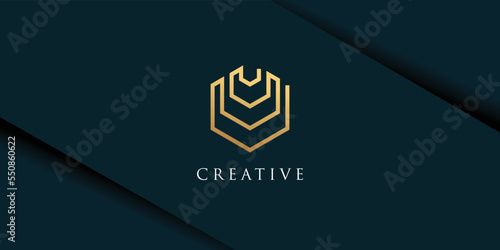 Letter u logo with hexagon lineart design premium vector photo