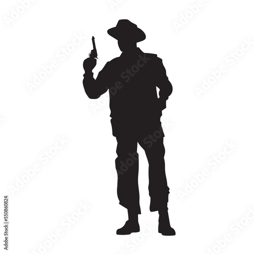 illustration of American Cowboy. isolated vector black silhouette. © Adikris