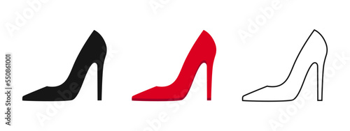 Women shoe vector set. High heeled footwear, female shoes sign
