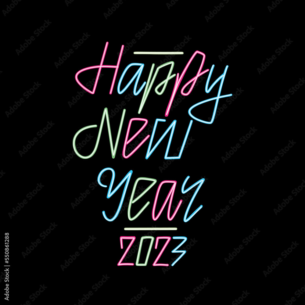 2023 calendar cover template. Happy new year handwritten text.  Vector design for greeting card, poster, advertising.