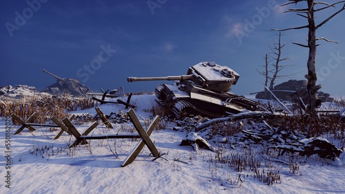 Destroyed equipment on the battlefield