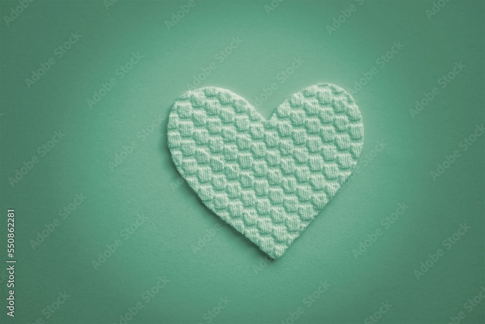 Fabric heart on the green table. Art card Fabric heart on the green table. Art card