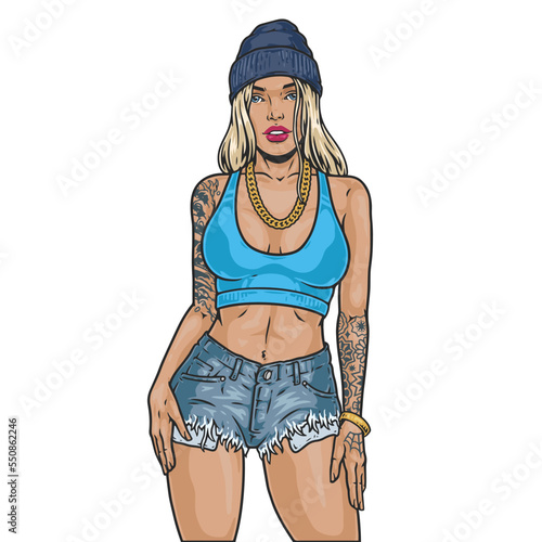 Cocky young girl colorful label