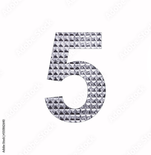 Number 5 - Digit five in textured silver shiny paper