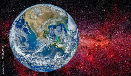 Planet Earth in the space. Millions of stars in the background. Sci-fi background photo with copy space for text. Elements of this image furnished by NASA.