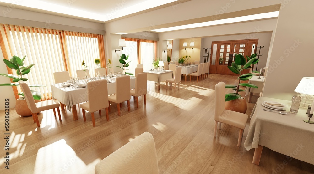 Fototapeta premium Realistic 3D Render of Modern Restaurant