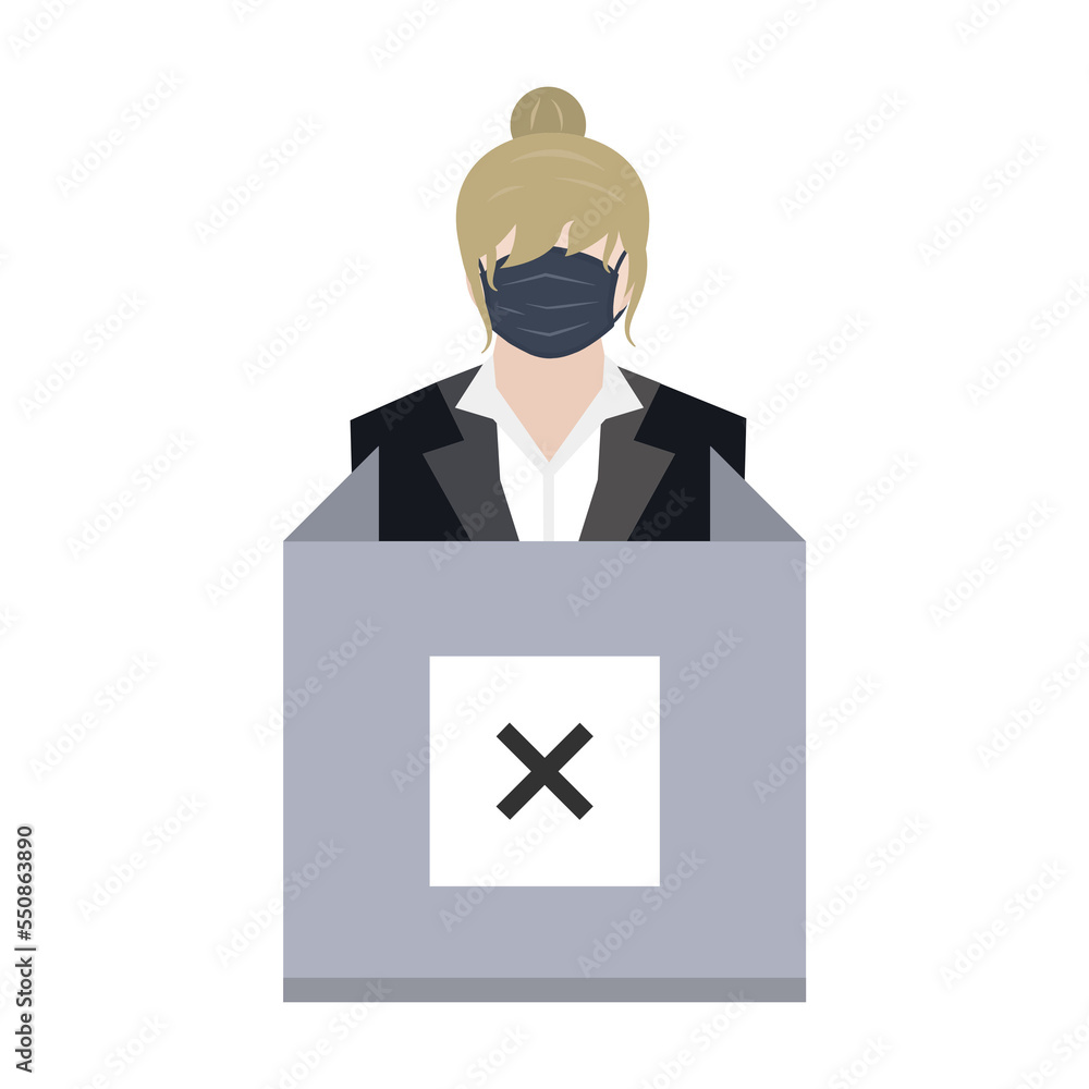 a woman voter wear mask with cross mark at polling station ep09 a woman voter wear mask with cross mark at polling station ep09