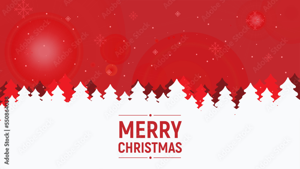 White Christmas tree on a red background. Christmas greeting banner or card. New Years design template with a window for text.