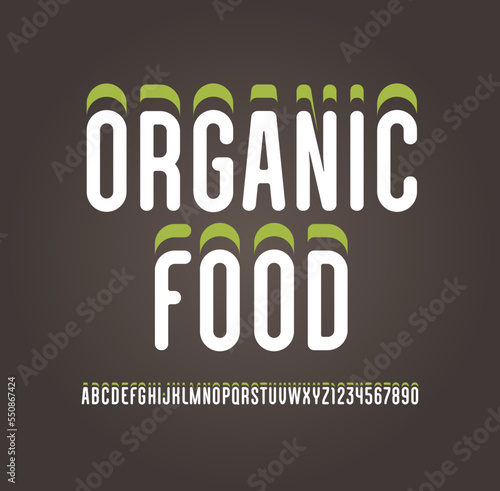 Condensed font, rounded narrow alphabet, letters and numbers