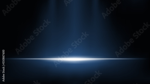 Empty dark room, blue illuminated background. Dark studio design for product display. Luminous gradient stage. Vector illustration