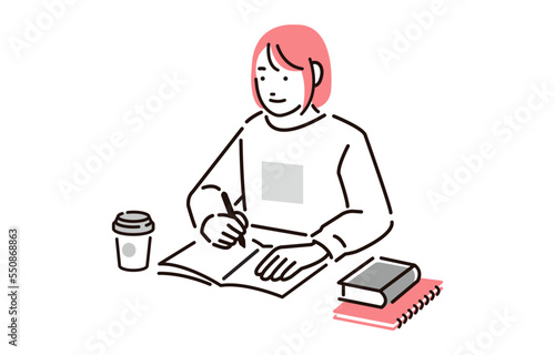 勉強をする大学生の女の子