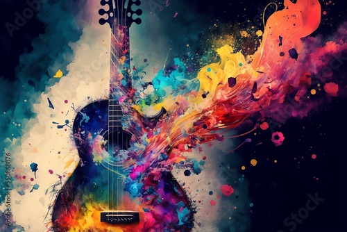 Guitar erupting with creativity and artistic musical energy Fototapeta