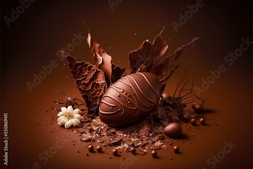 Decorated dark chocolate bonbon as candy photo