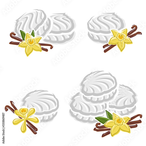 Marshmallow set. Elements and icons collection vanilla marshmallow. Vector
