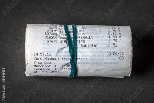 British shopping receipts roled in england uk photo