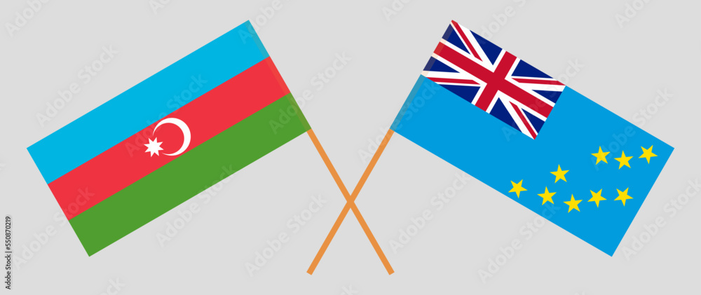 Crossed flags of Azerbaijan and Tuvalu. Official colors. Correct proportion