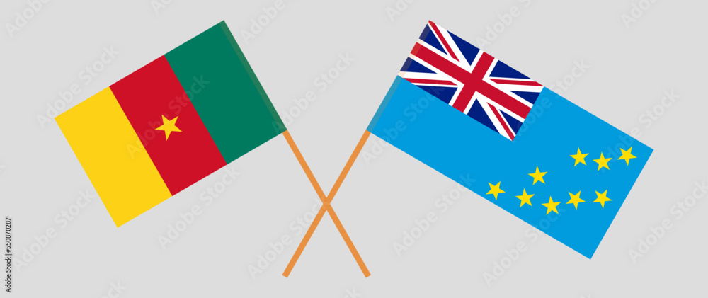Crossed flags of Cameroon and Tuvalu. Official colors. Correct proportion