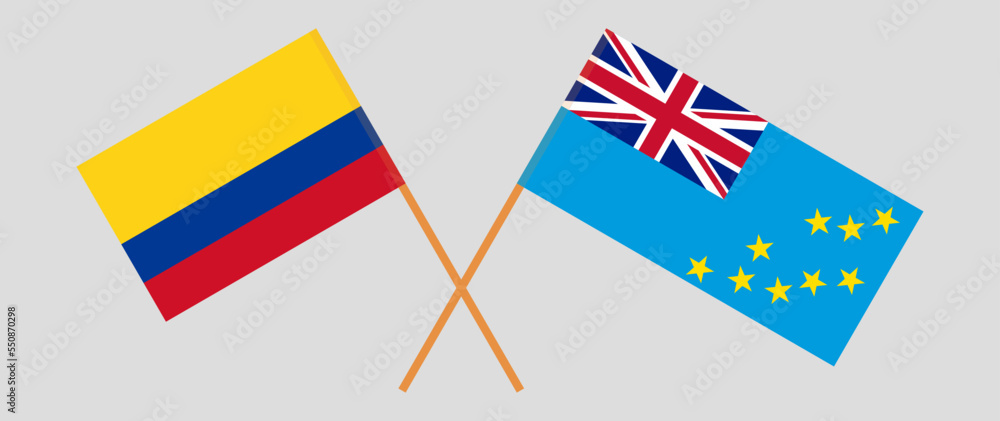 Crossed flags of Colombia and Tuvalu. Official colors. Correct proportion Crossed flags of Colombia and Tuvalu. Official colors. Correct proportion
