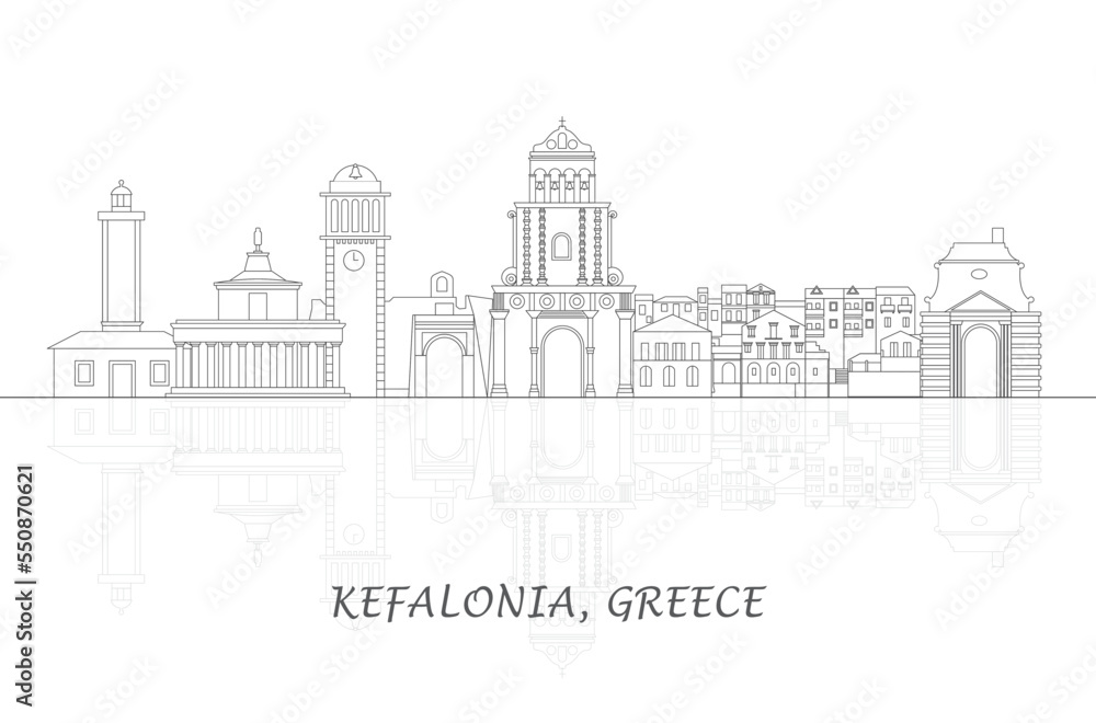 Outline Skyline panorama of  Kefalonia, Ionnian Islands, Greece - vector illustration